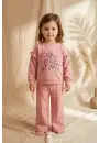 Kız Çocuk Kind Nature Baskılı Fırfır Detaylı Pembe Eşofman Takımı - Pamuklu Rahat Kesim İki İplik Set
