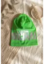 Nova Street Beyaz Pamuklu Bere - Yeşil Metalik Baskılı Hip-Hop Tarzı Unisex Modern Şapka 2-4 Yaş
