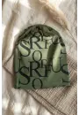Unisex Siyah Yeşil Tipografik Desenli Pamuklu Slouchy Bere Şapka - Modern Sokak Stili Tasarım 2-4 Yaş