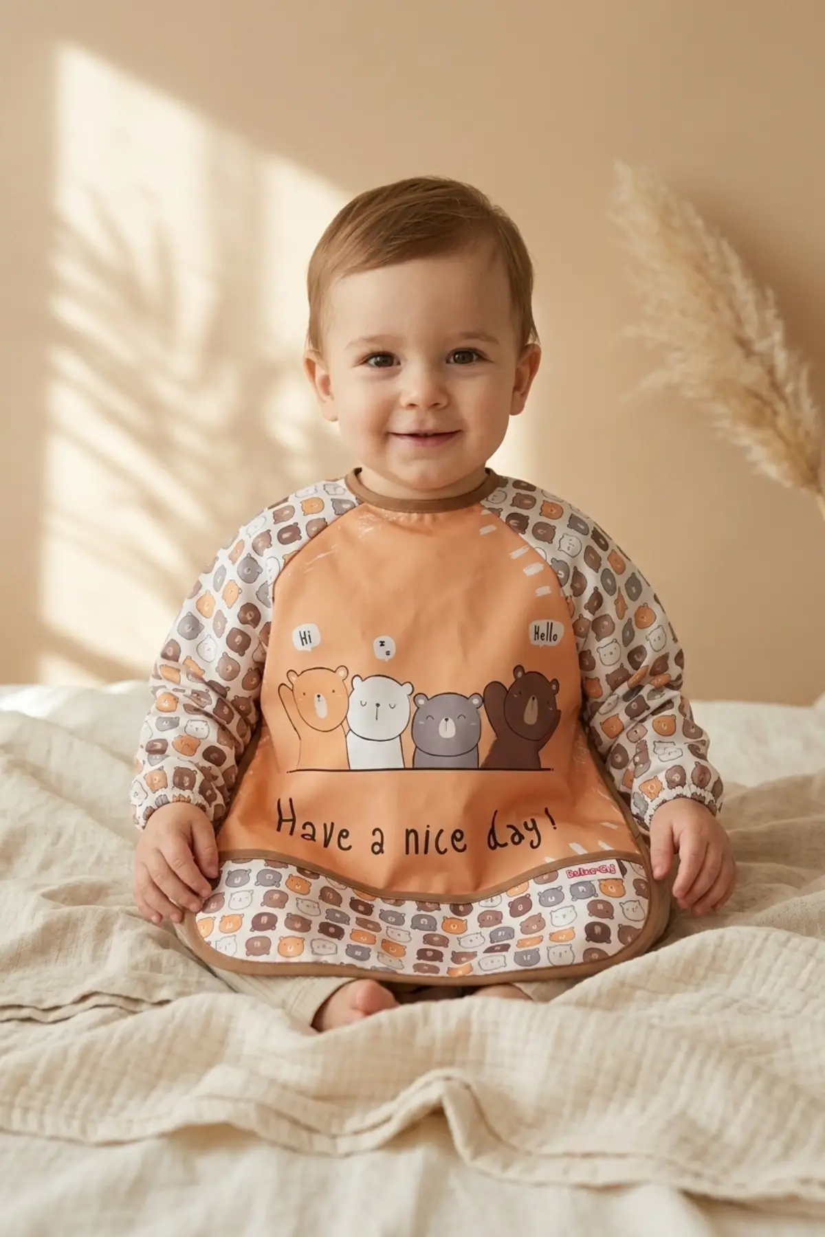 Beary Hugs Sıvı Geçirmez Bebek Mama Önlüğü 6-24 Ay - BLW Uyumlu, Leke Tutmaz Geniş Cepli Boho Bebek Önlüğü