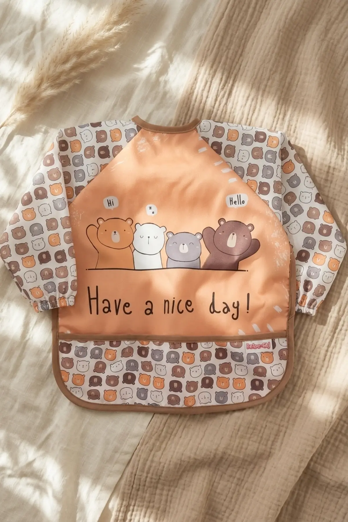 Beary Hugs Sıvı Geçirmez Bebek Mama Önlüğü 6-24 Ay - BLW Uyumlu, Leke Tutmaz Geniş Cepli Boho Bebek Önlüğü