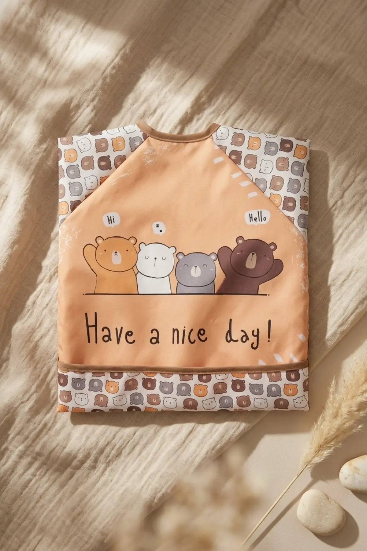Beary Hugs Sıvı Geçirmez Bebek Mama Önlüğü 6-24 Ay - BLW Uyumlu, Leke Tutmaz Geniş Cepli Boho Bebek Önlüğü