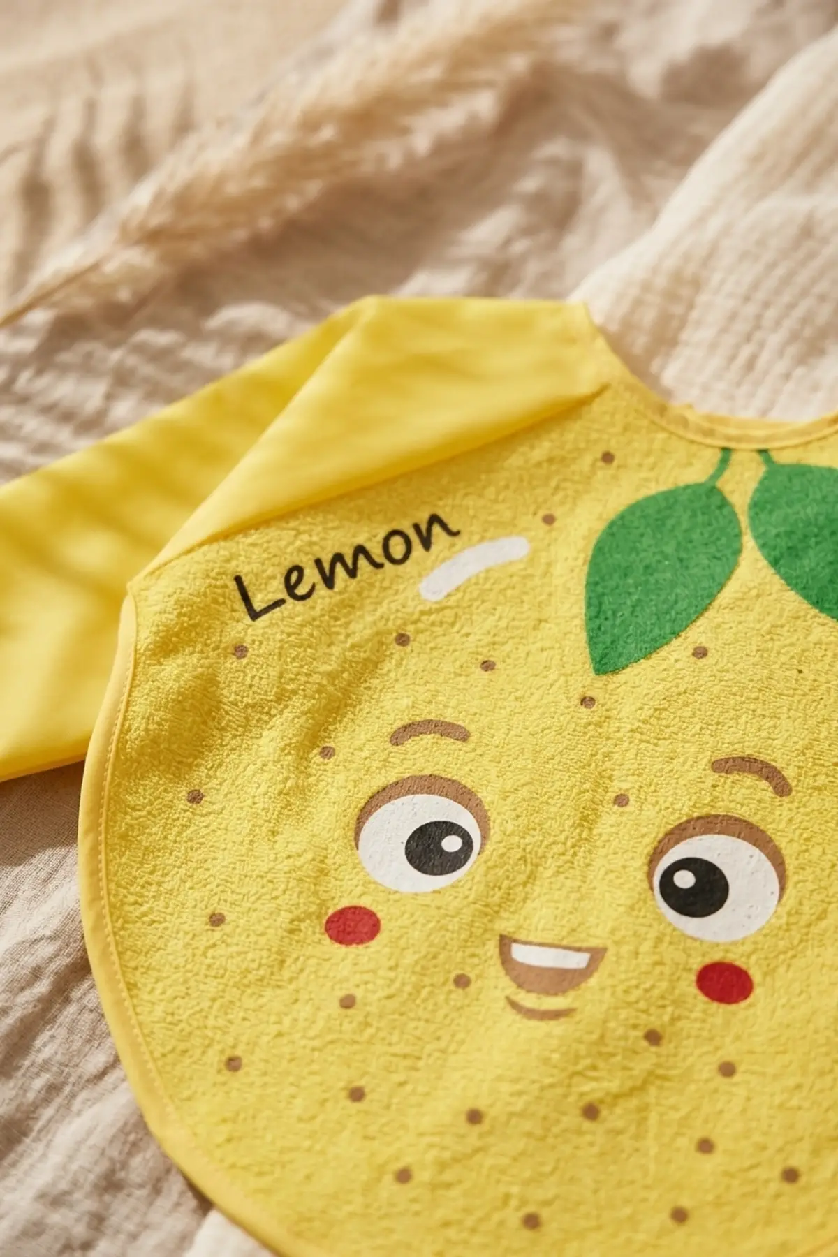 Sıvı Geçirmez Uzun Kollu Bebek Mama Önlüğü - Sevimli Limon Figürlü, BLW Uyumlu Leke Tutmaz Aktivite Önlüğü 6-24 Ay