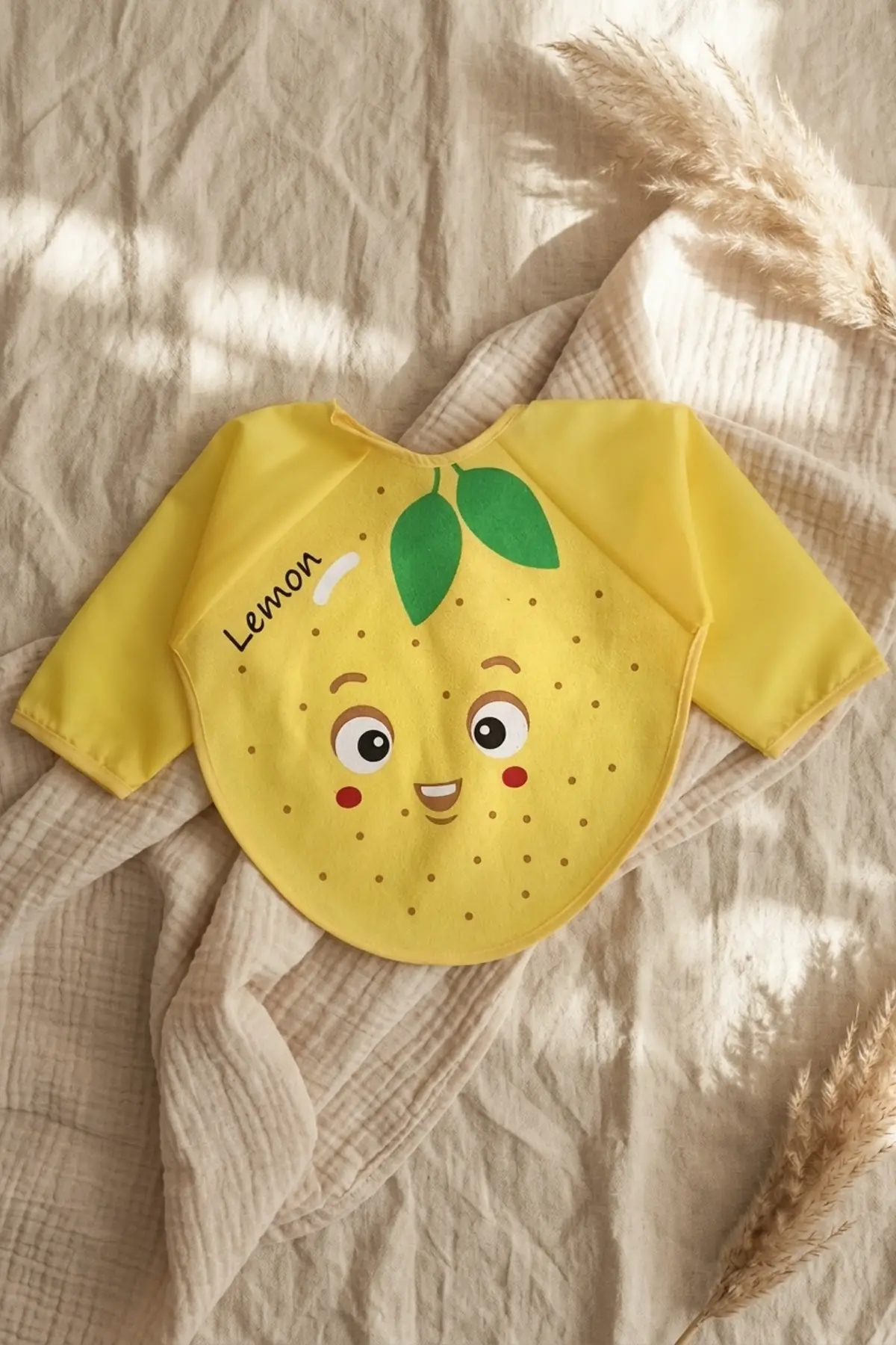 Sıvı Geçirmez Uzun Kollu Bebek Mama Önlüğü - Sevimli Limon Figürlü, BLW Uyumlu Leke Tutmaz Aktivite Önlüğü 6-24 Ay