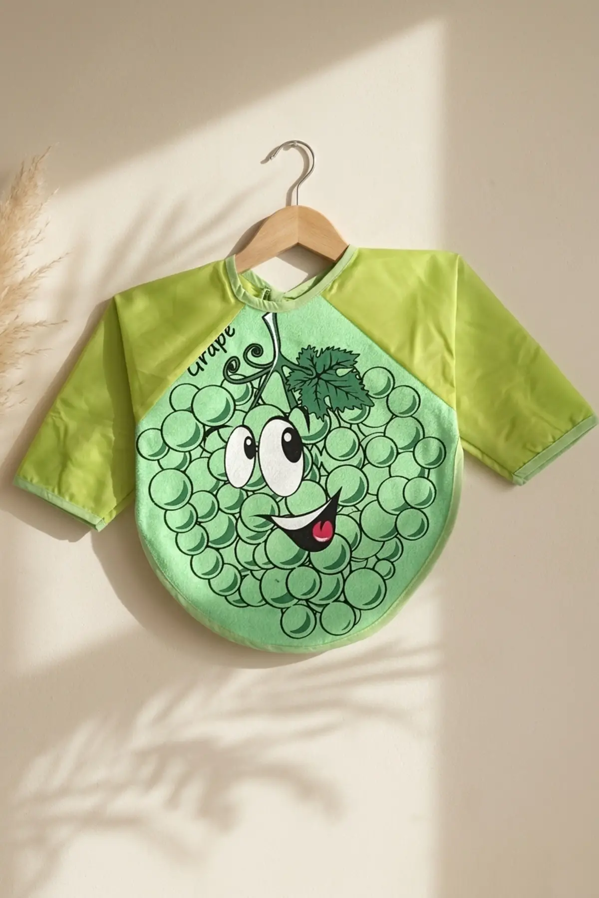 BerryJoy Unisex Yeşil Üzüm Karakterli Su Geçirmez Uzun Kollu Bebek BLW Mama Önlüğü ve Aktivite Smock 6-24 Ay