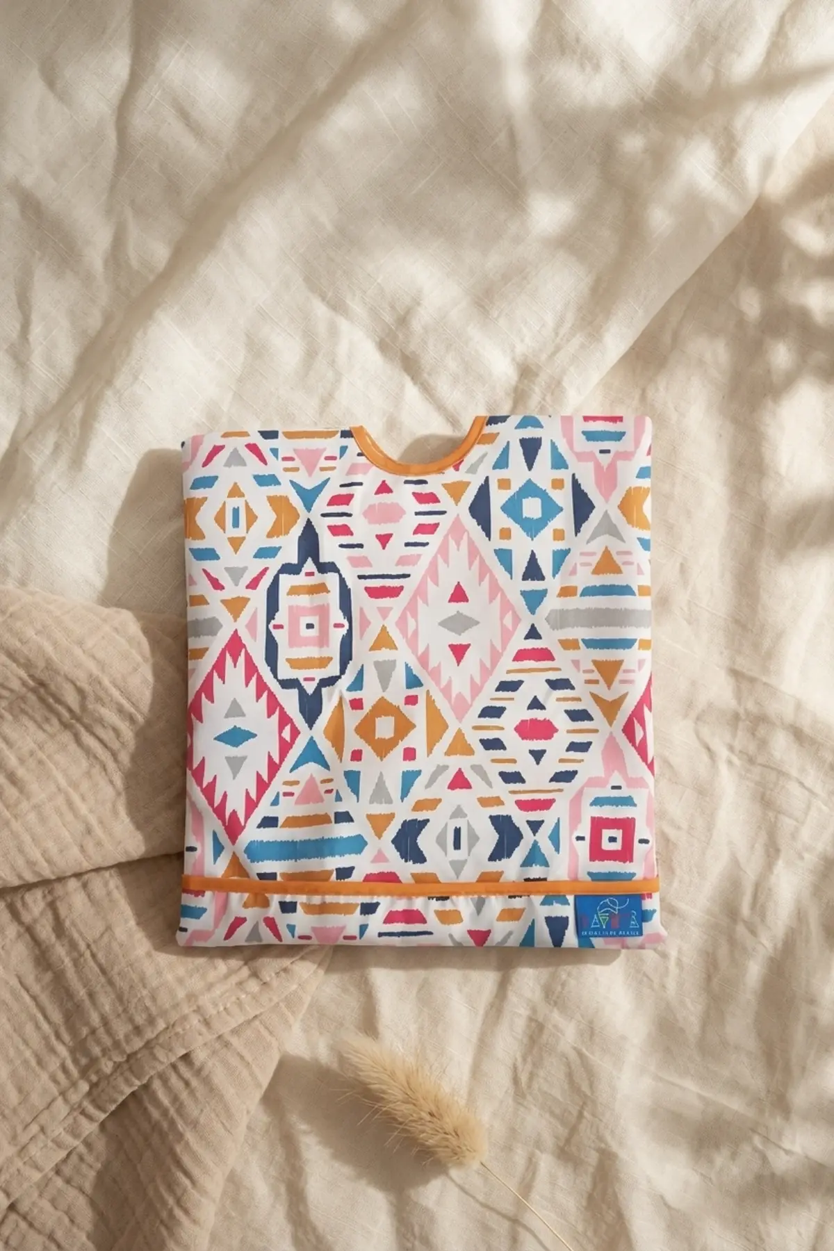 Boho Dream Etnik Desenli Sıvı Geçirmez Uzun Kollu Bebek Mama Önlüğü - BLW Uyumlu Kırıntı Cepli Mama Koruyucu 6-24 Ay