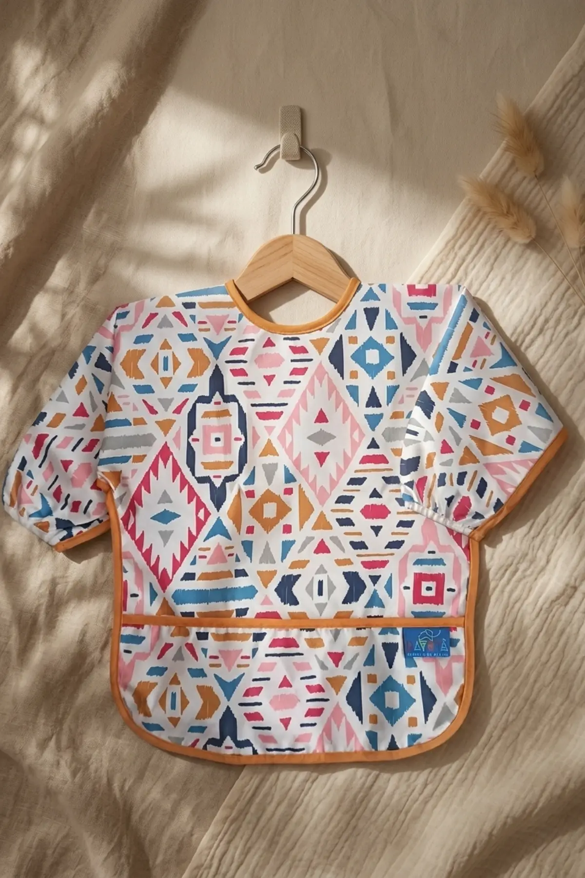 Boho Dream Etnik Desenli Sıvı Geçirmez Uzun Kollu Bebek Mama Önlüğü - BLW Uyumlu Kırıntı Cepli Mama Koruyucu 6-24 Ay