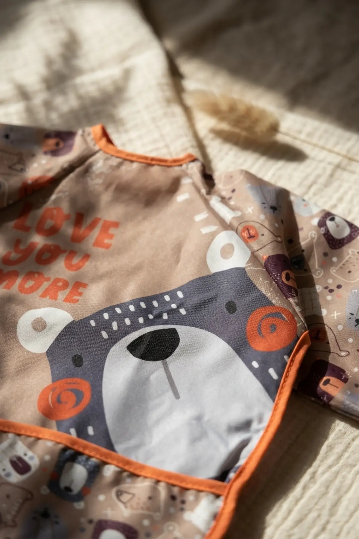 Tribal Bear Serisi Sıvı Geçirmez Uzun Kollu Bebek Mama ve Etkinlik Önlüğü - Boho Tasarım Kırıntı Cepli Smock 6-24 Ay