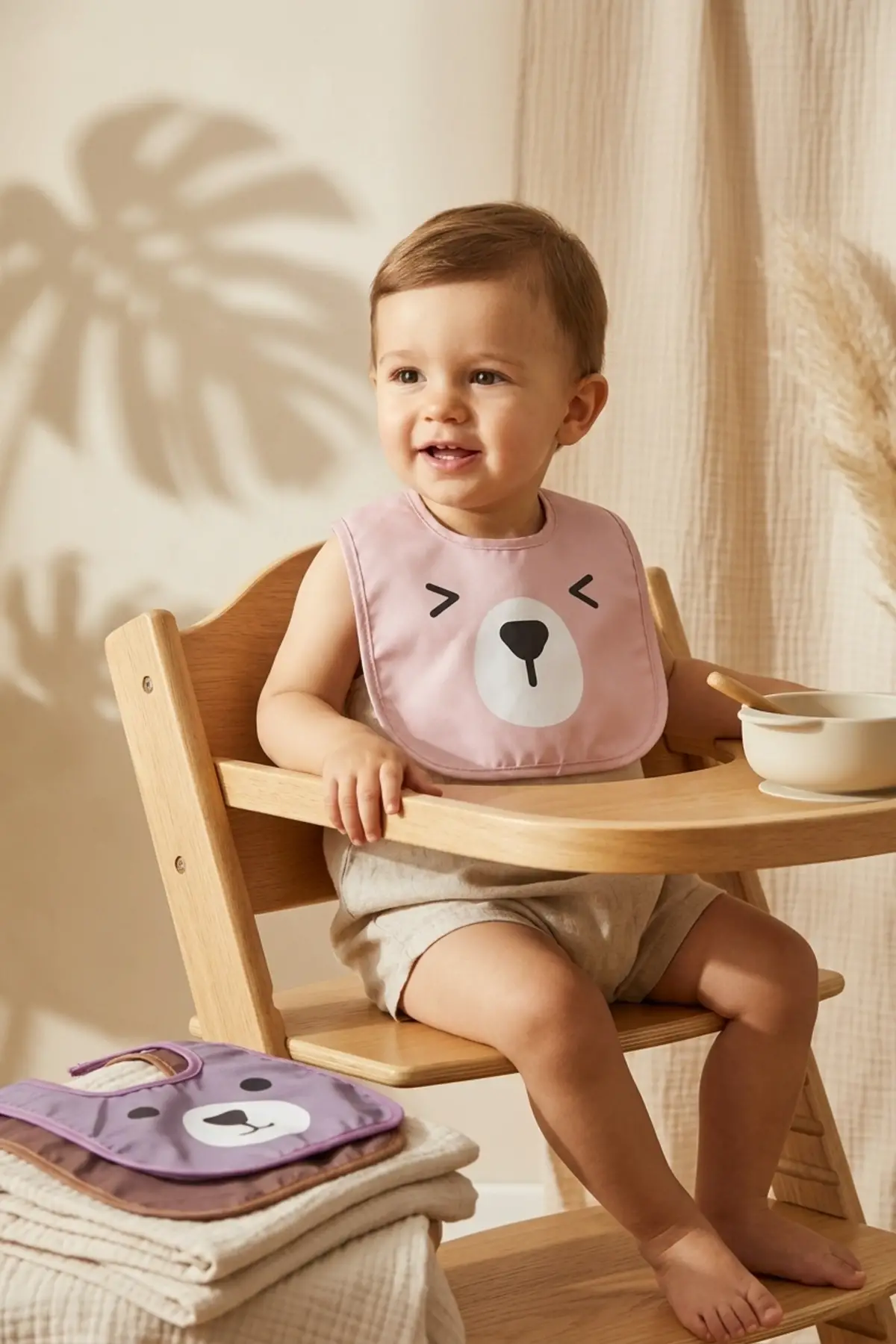 Beary Comfort 3lü Paket Sıvı Geçirmez Leke Tutmaz Ayıcık Figürlü Bebek Mama Önlüğü Seti - Pastel Renkler & Ayarlanabilir Boyun Bandı 0-12 Ay
