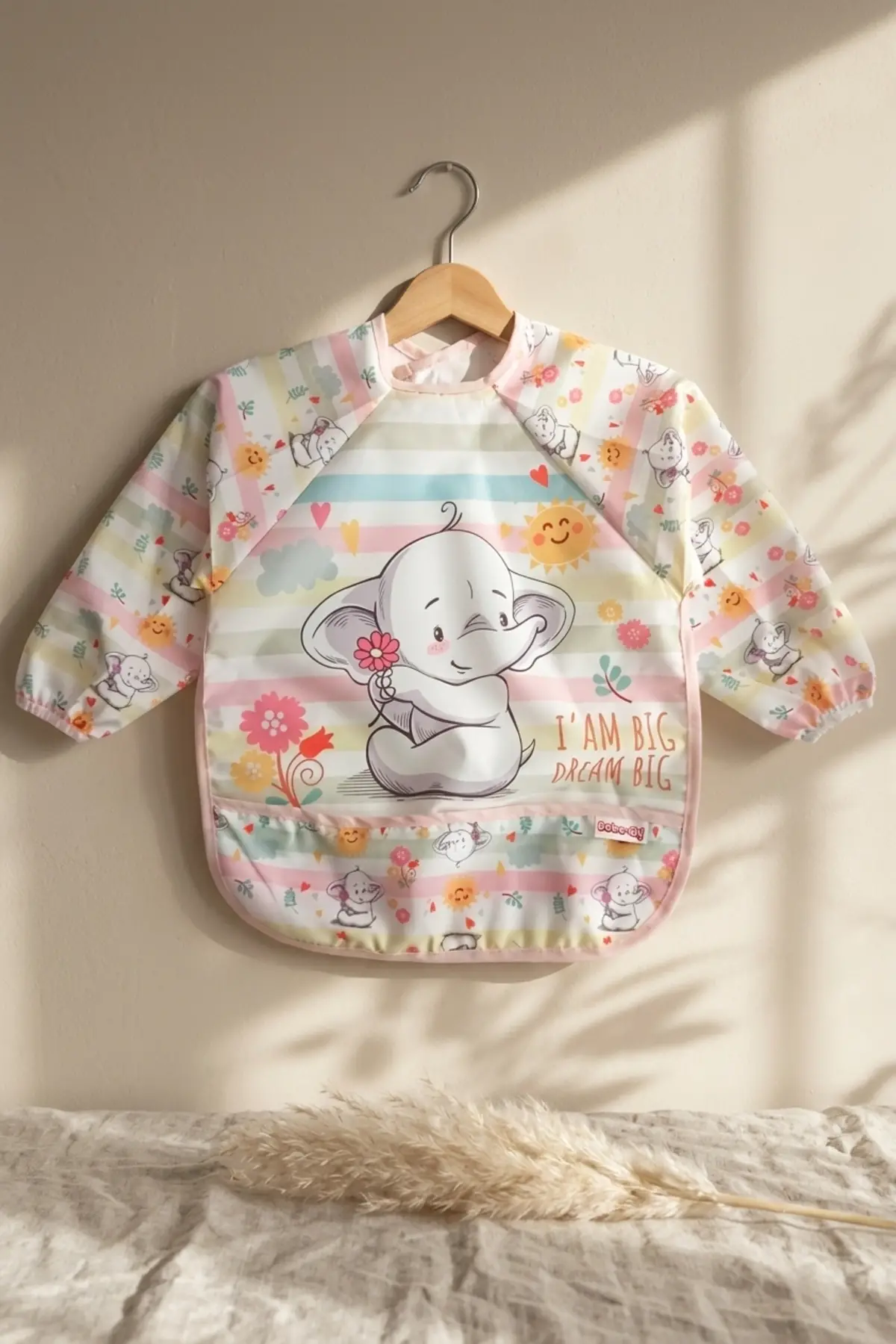 Little Dreamer Su Geçirmez Uzun Kollu Bebek Mama Önlüğü - Sevimli Fil Desenli Sıvı Geçirmez Aktivite ve Yemek Önlüğü 6-24 Ay
