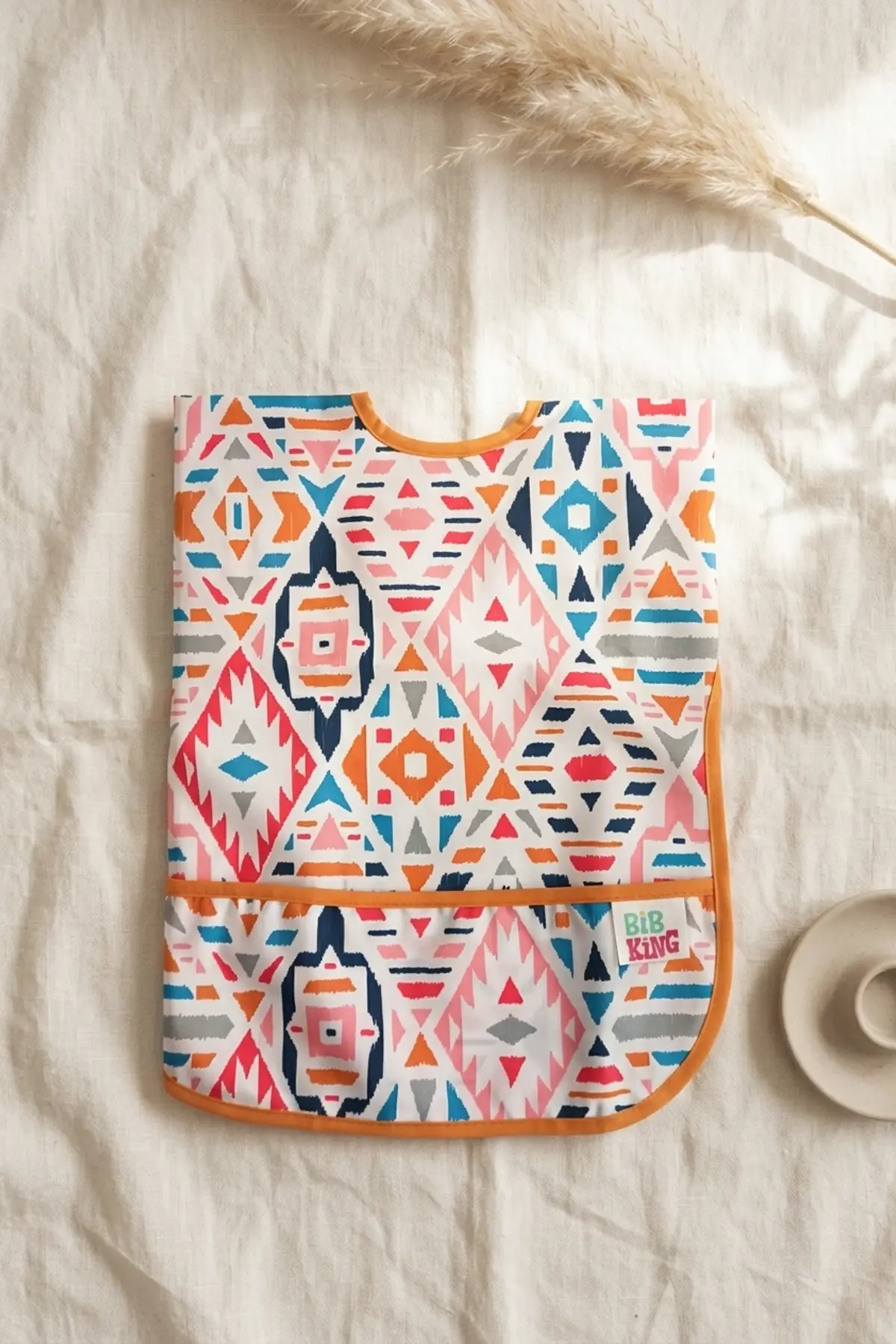 Tribal Joy Su Geçirmez Leke Tutmaz Geometrik Desenli Cepli Bebek Mama Önlüğü - BLW Uyumlu Geniş Kesim Koruyucu Önlük 6-24 Ay