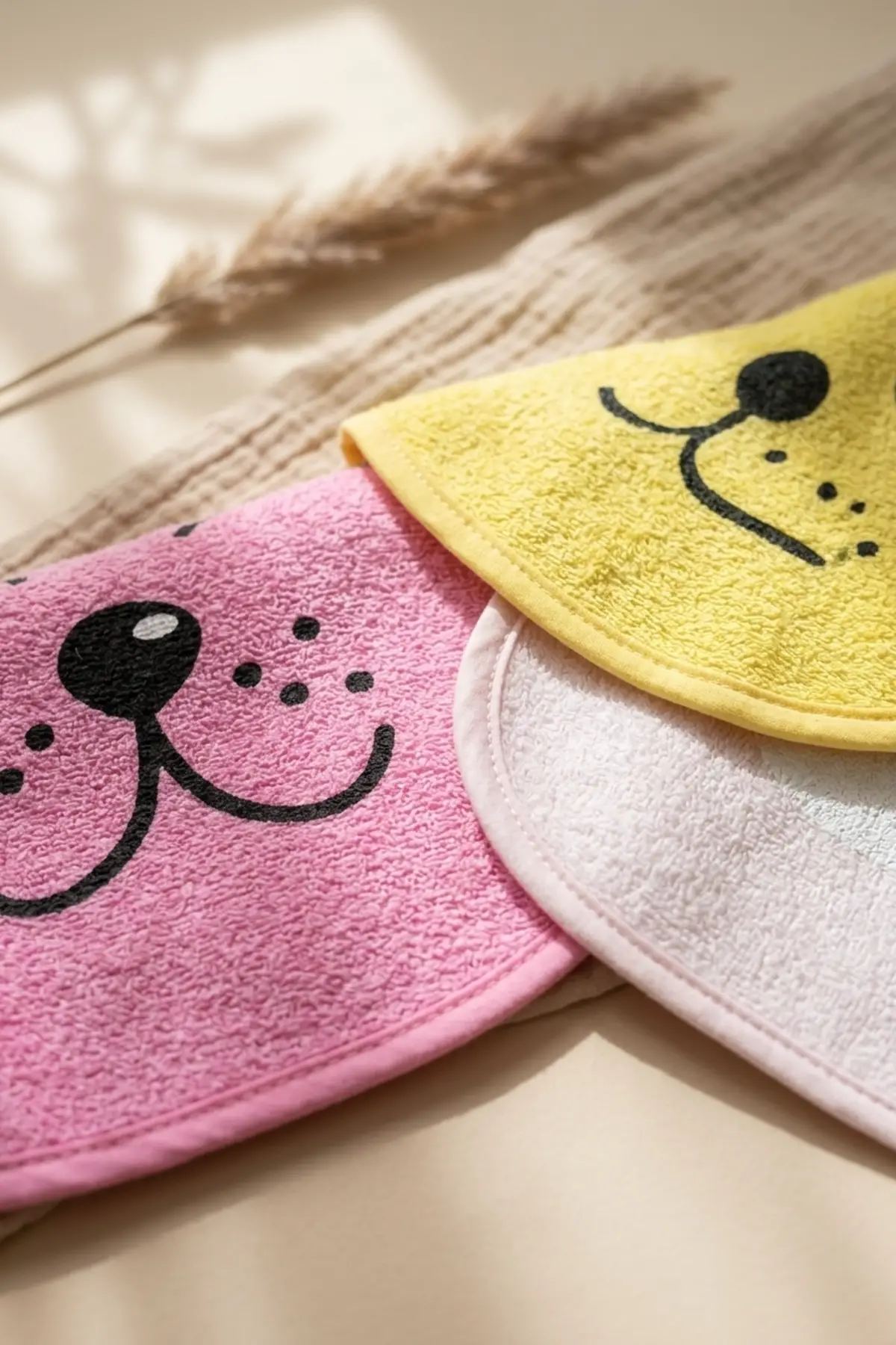 Lumi 3lü Paket Hayvan Figürlü Yumuşak Dokulu Bebek Mama Önlüğü Seti - %100 Pamuklu ve Sıvı Emici 0-12 Ay