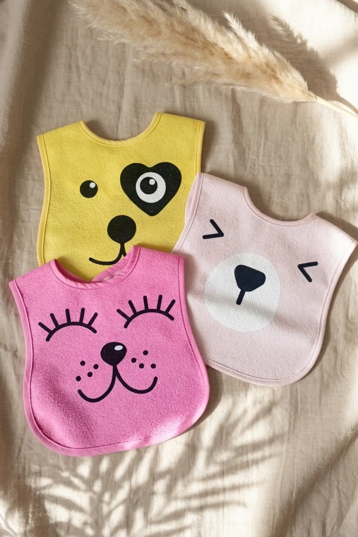 Lumi 3lü Paket Hayvan Figürlü Yumuşak Dokulu Bebek Mama Önlüğü Seti - %100 Pamuklu ve Sıvı Emici 0-12 Ay
