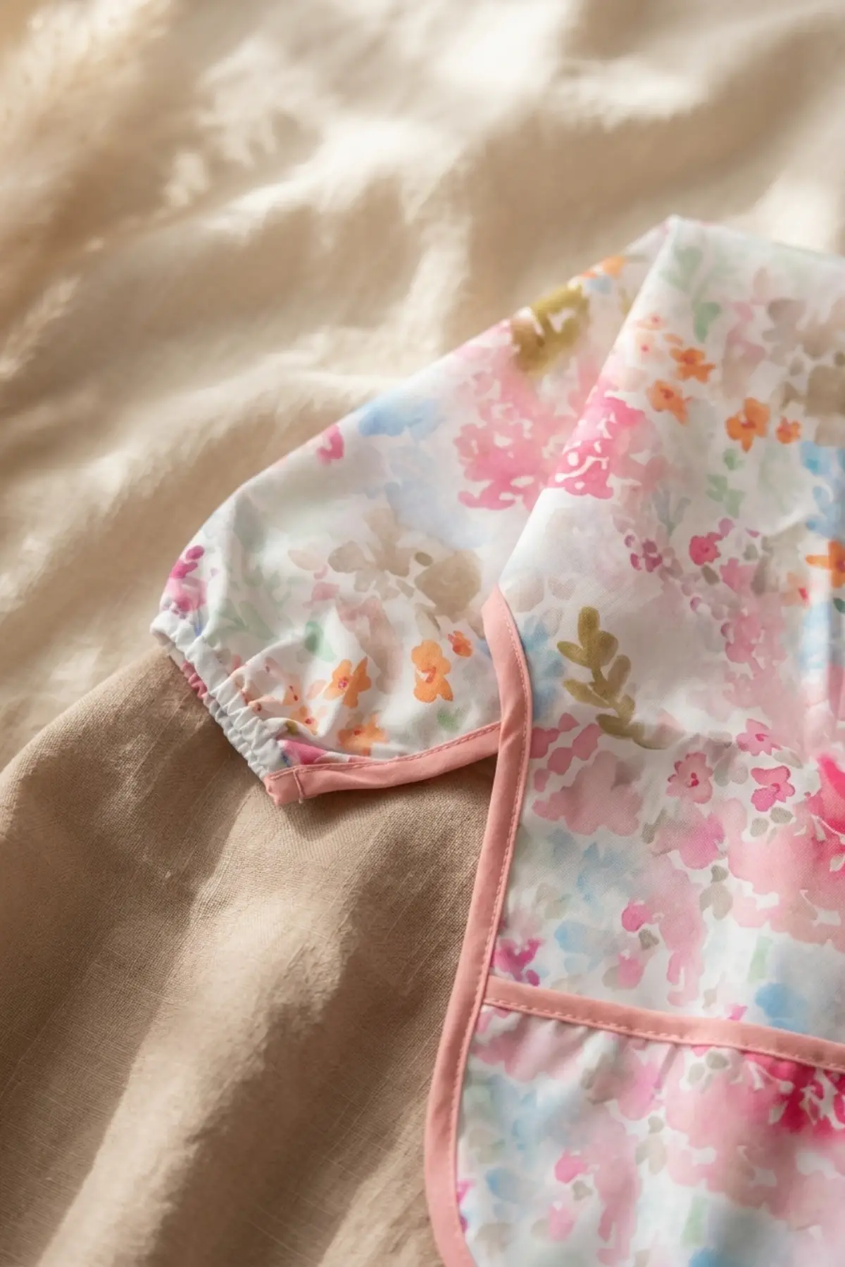Flora Desenli Sıvı Geçirmez Uzun Kollu Bebek Mama ve Aktivite Önlüğü - Leke Tutmaz Cep Detaylı Premium Tasarım 6-24 Ay