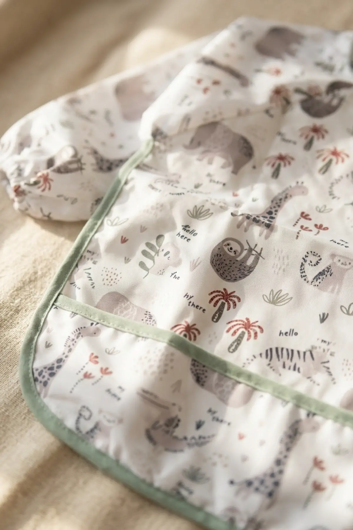Bebek Uzun Kollu Sıvı Geçirmez Leke Tutmaz 2li Mama Önlüğü Seti - Safari Serisi Kırıntı Cepli BLW Önlüğü 6-24 Ay