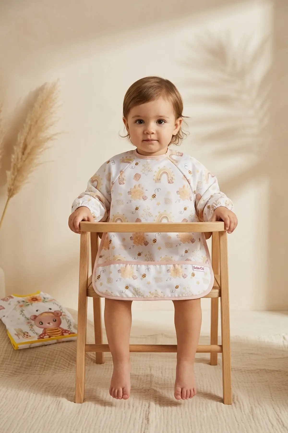 TinyBee Leke Tutmaz Sıvı Geçirmez Uzun Kollu Bebek Mama Önlüğü - 2li Set BLW Uyumlu Kırıntı Cepli 6-24 Ay