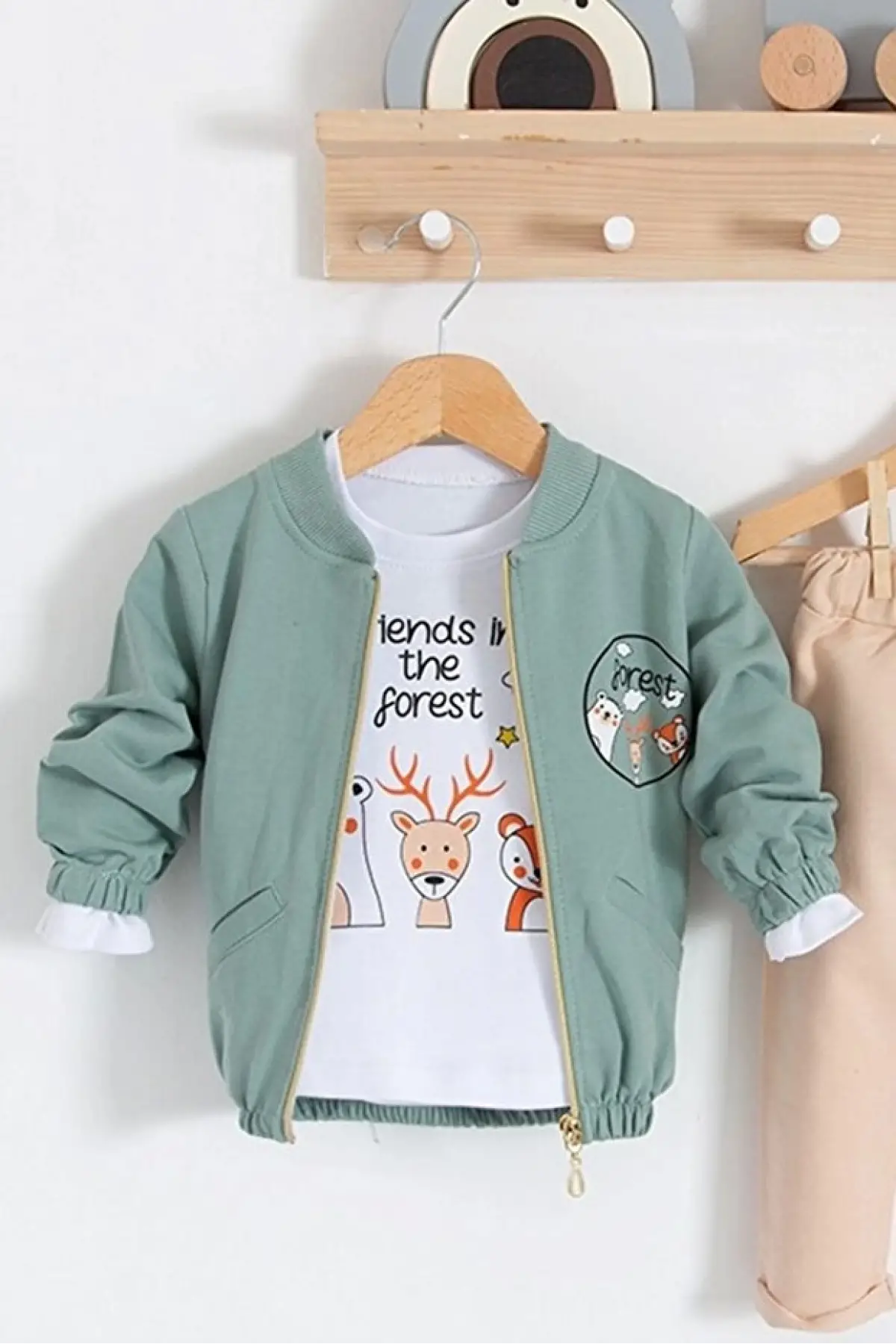 Forest Hırkalı Yeşil 3lü Bebek Takımı % 100 Pamuk