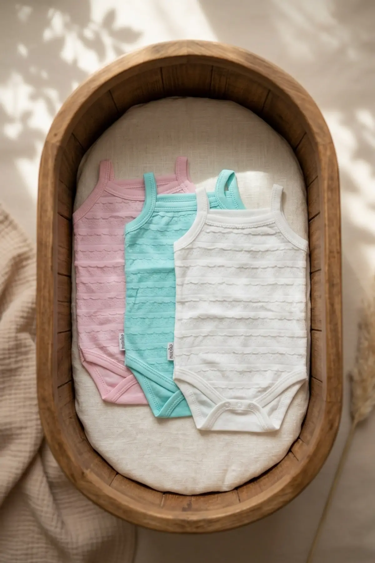 3lü Set Bebek Pamuklu İnce Askılı Body - Nefes Alan Jakarlı Dokulu Yazlık Zıbın Takımı (Pembe, Beyaz, Mint)