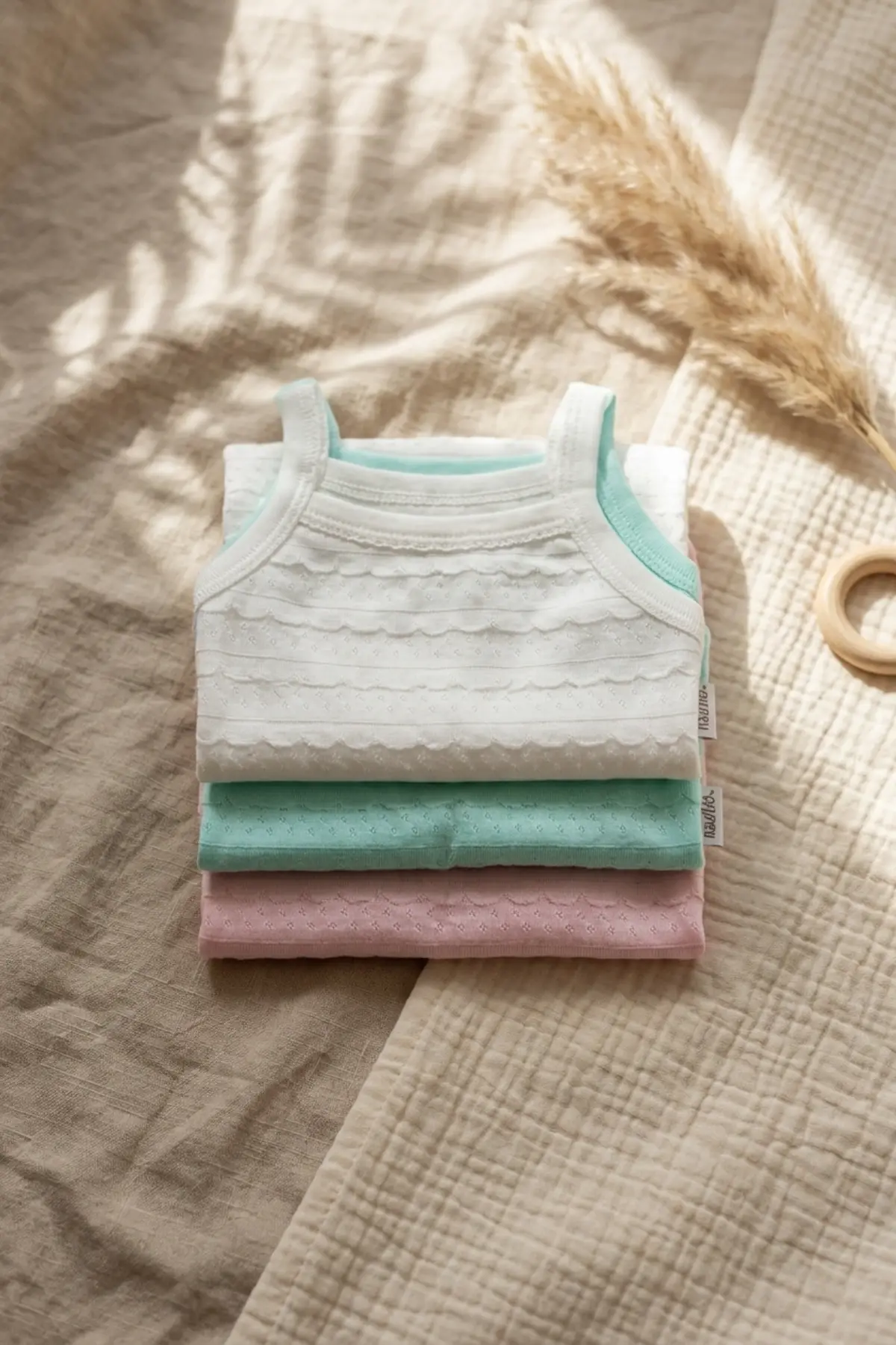 3lü Set Bebek Pamuklu İnce Askılı Body - Nefes Alan Jakarlı Dokulu Yazlık Zıbın Takımı (Pembe, Beyaz, Mint)