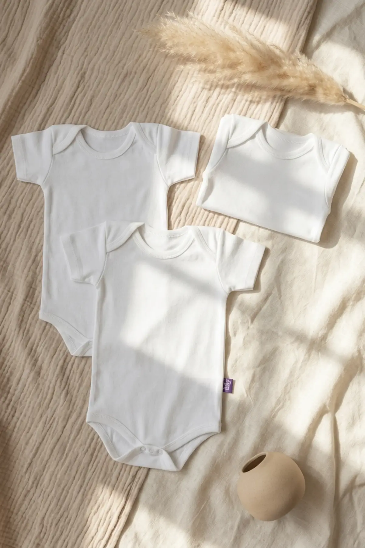 3lü Paket %100 Pamuklu Beyaz Kısa Kollu Bebek Body Takımı - Antialerjik Yumuşak Dokulu Zıbın Seti