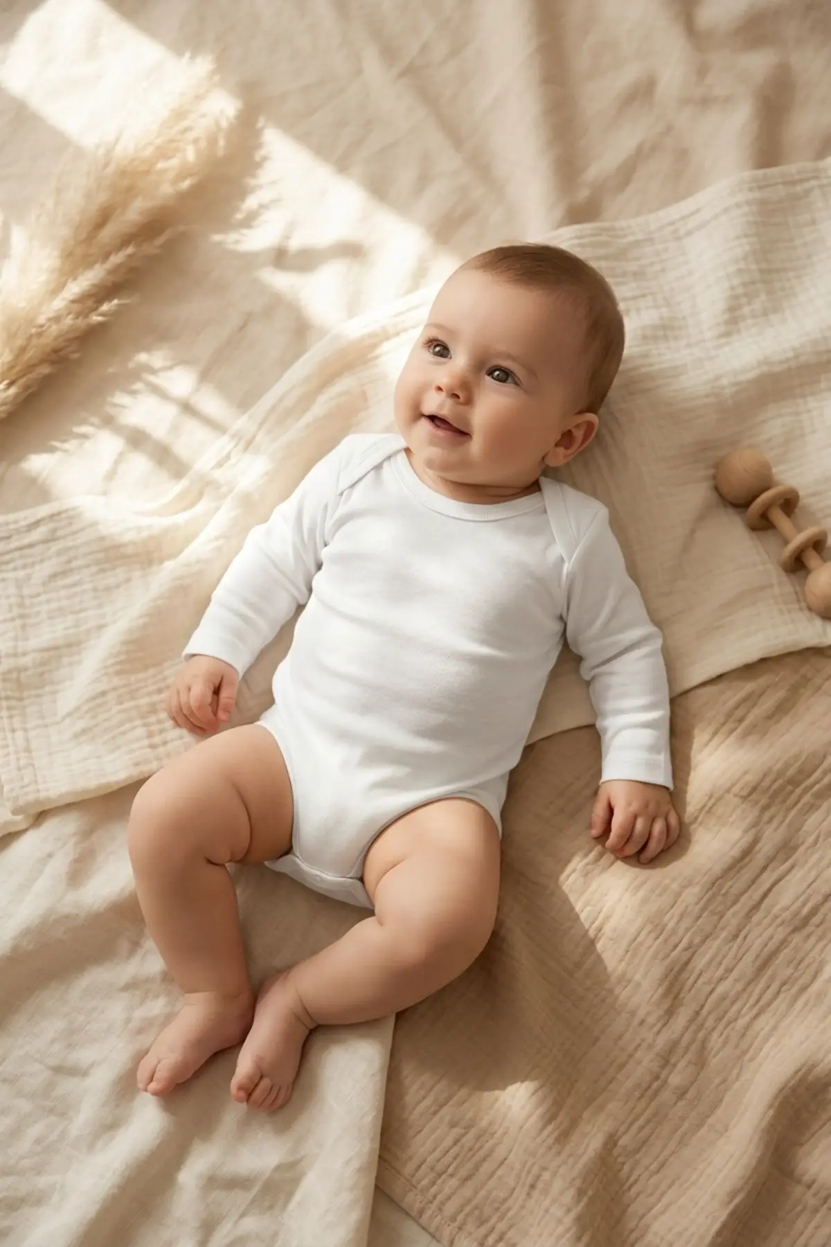 PureTouch 3lü Set Beyaz Uzun Kollu %100 Pamuklu Bebek Body - Antialerjik ve Yumuşak Dokulu Zıbın