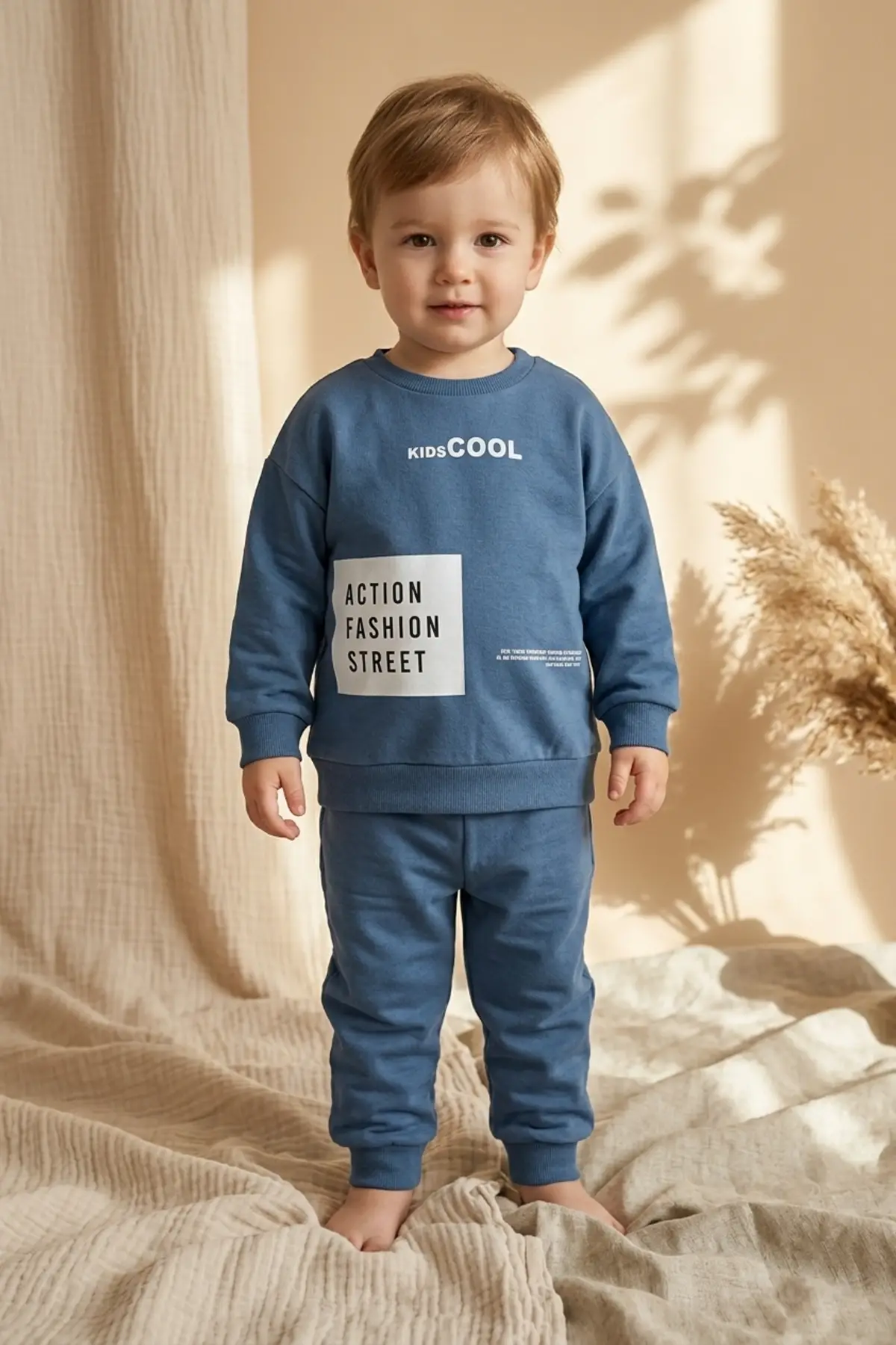 Action Street Çocuk Unisex Kahverengi Pamuklu Oversize Sweatshirt ve Jogger Eşofman Takımı