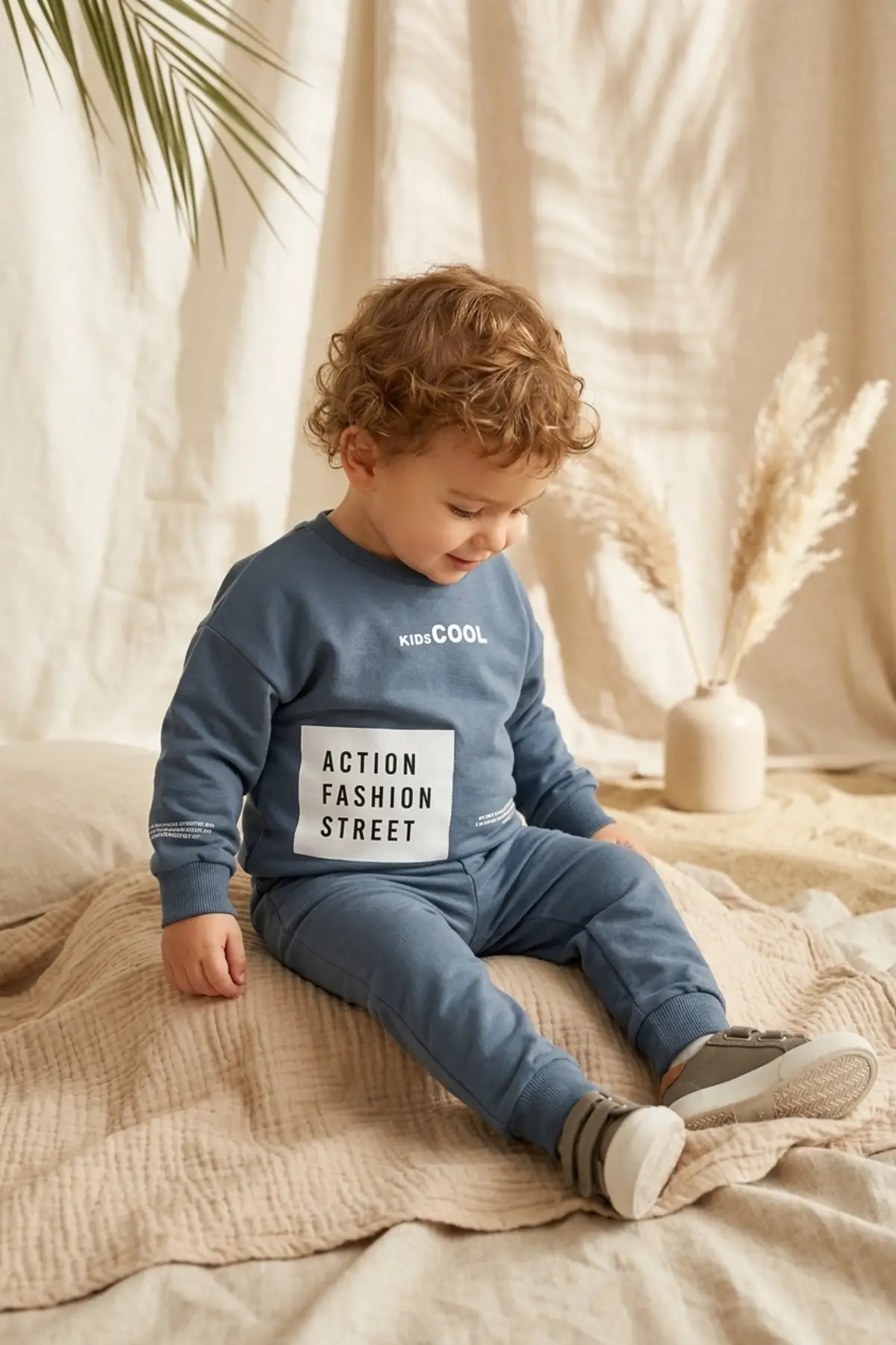 Action Street Çocuk Unisex Kahverengi Pamuklu Oversize Sweatshirt ve Jogger Eşofman Takımı