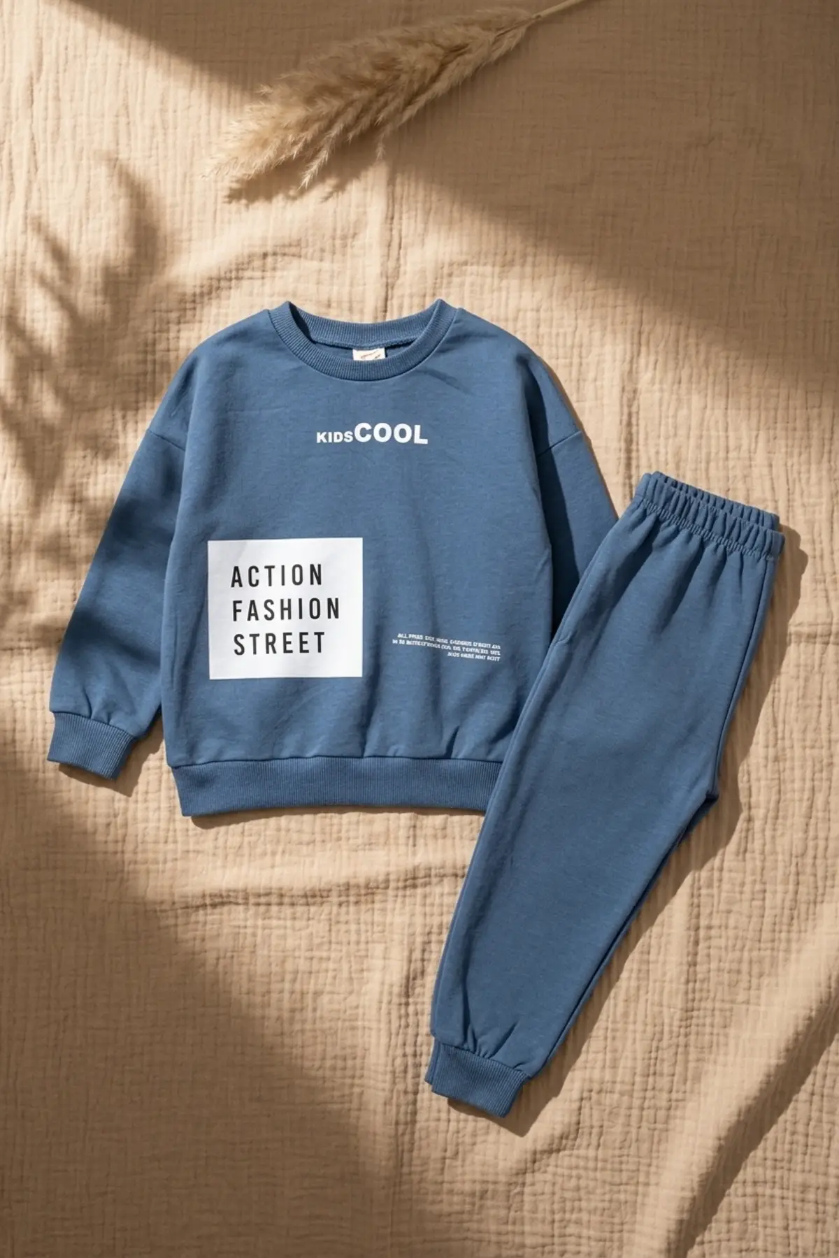 Action Street Çocuk Unisex Kahverengi Pamuklu Oversize Sweatshirt ve Jogger Eşofman Takımı