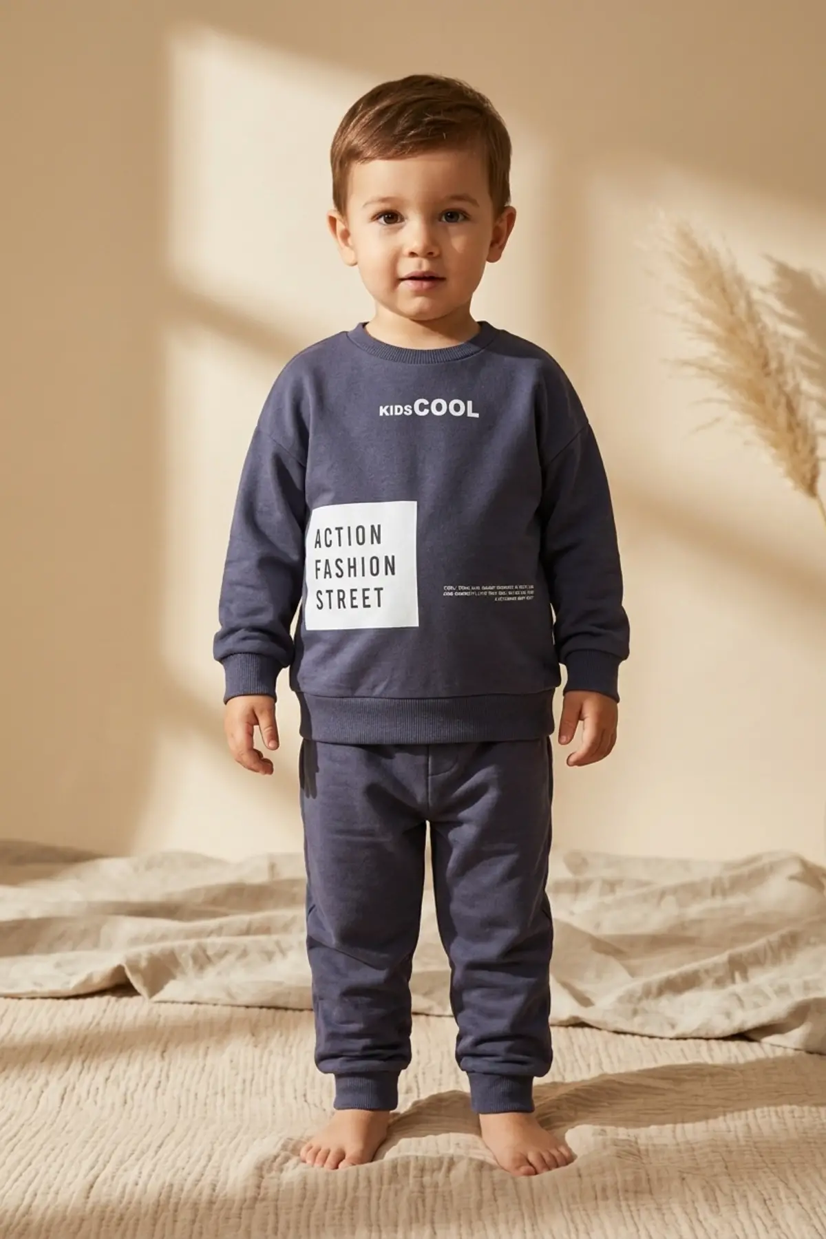 Action Street Çocuk Unisex Füme Pamuklu Oversize Sweatshirt ve Jogger Eşofman Takımı