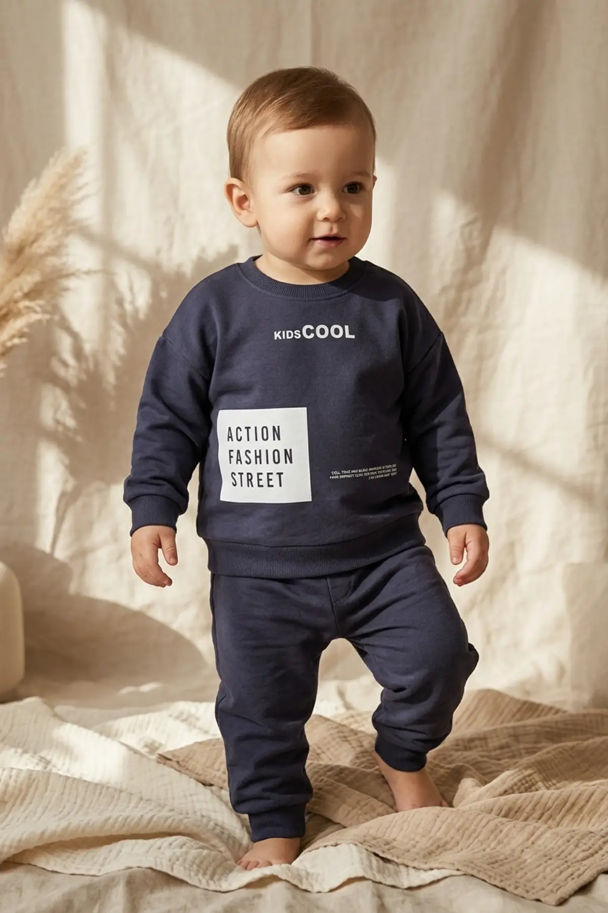 Action Street Çocuk Unisex Füme Pamuklu Oversize Sweatshirt ve Jogger Eşofman Takımı