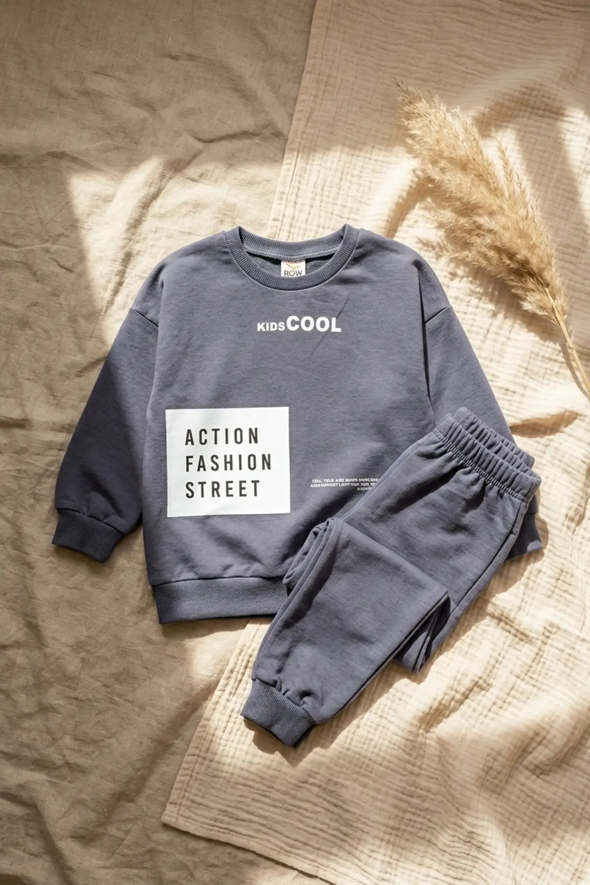 Action Street Çocuk Unisex Füme Pamuklu Oversize Sweatshirt ve Jogger Eşofman Takımı