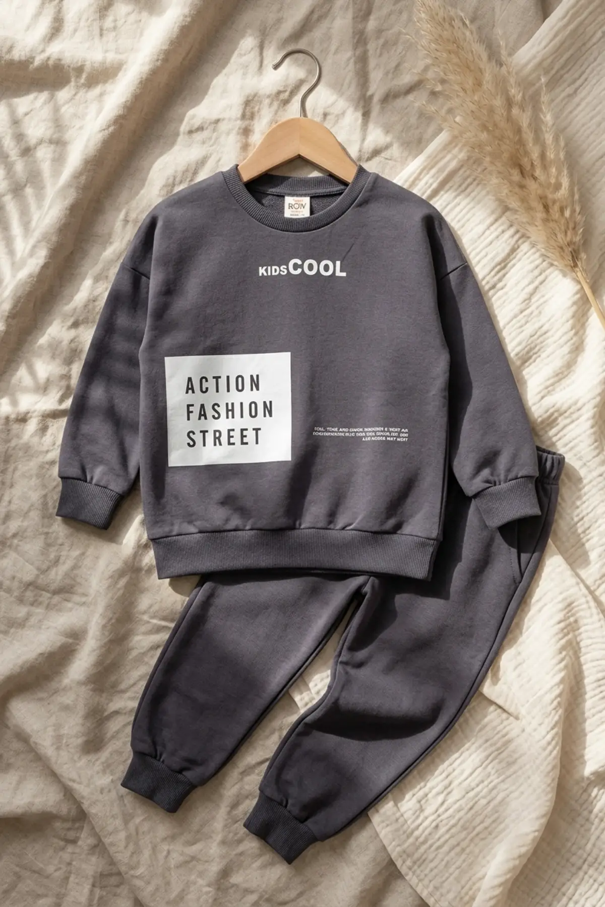 Action Street Çocuk Unisex Füme Pamuklu Oversize Sweatshirt ve Jogger Eşofman Takımı
