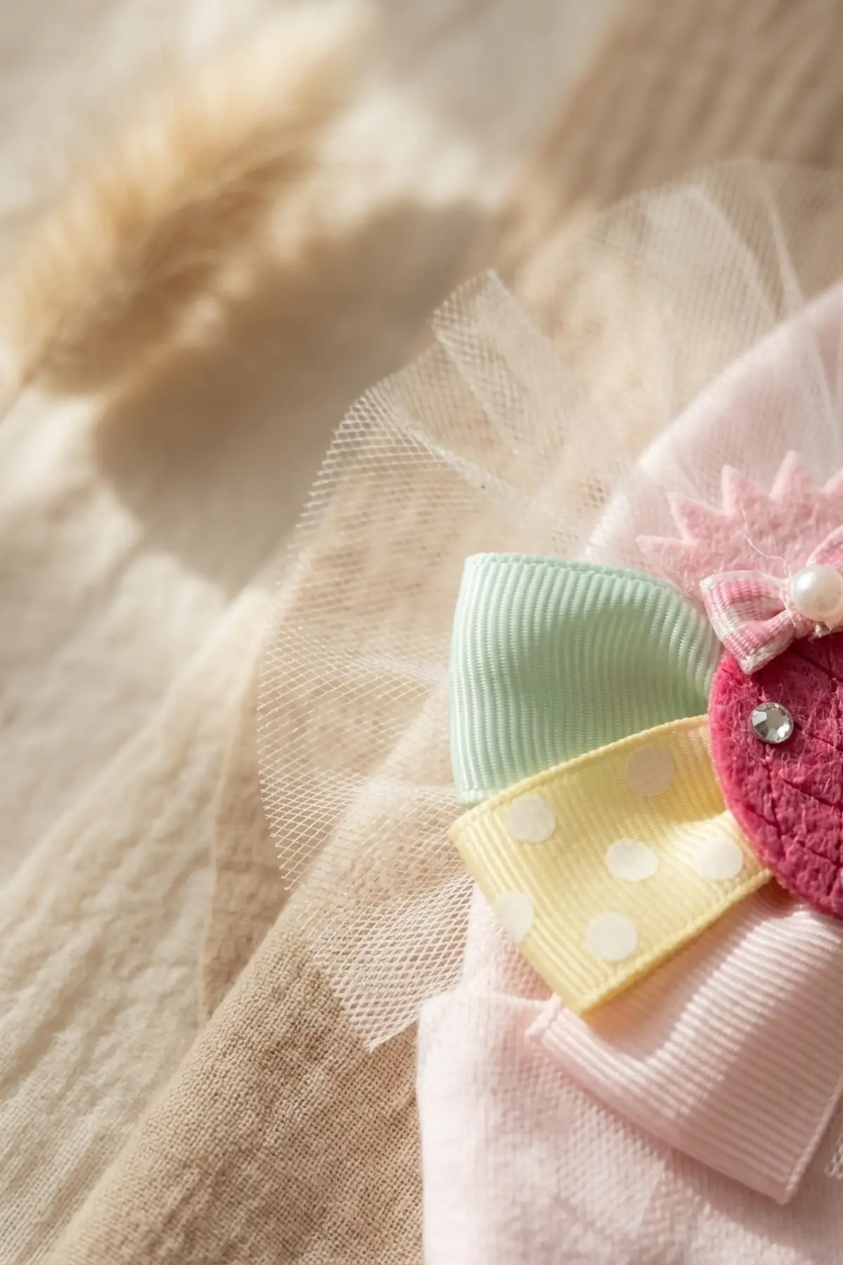 Pembe Renk %100 Pamuklu Fiyonklu Kız Bebek Beresi - Ananas Figürlü ve Renkli Kurdele Detaylı Şık Bebek Şapkası