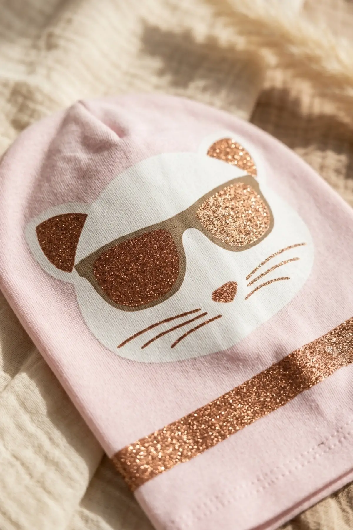 Mia Cool Cat Pembe Sim Detaylı Çift Peluş 0-6 Ay Ponponlu Bebek ve Çocuk Beresi - Yumuşak Pamuklu Mevsimlik Şapka