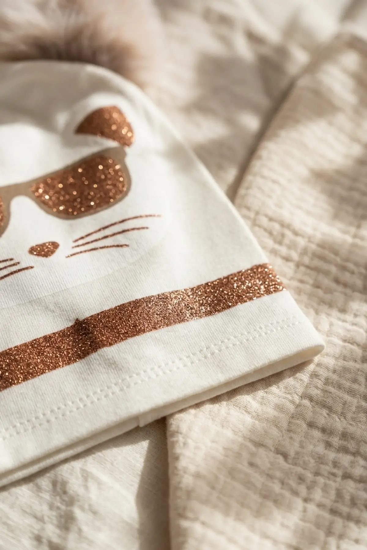 Mia Cool Cat Beyaz Sim Detaylı Çift Peluş 0-6 Ay Ponponlu Bebek ve Çocuk Beresi - Yumuşak Pamuklu Mevsimlik Şapka