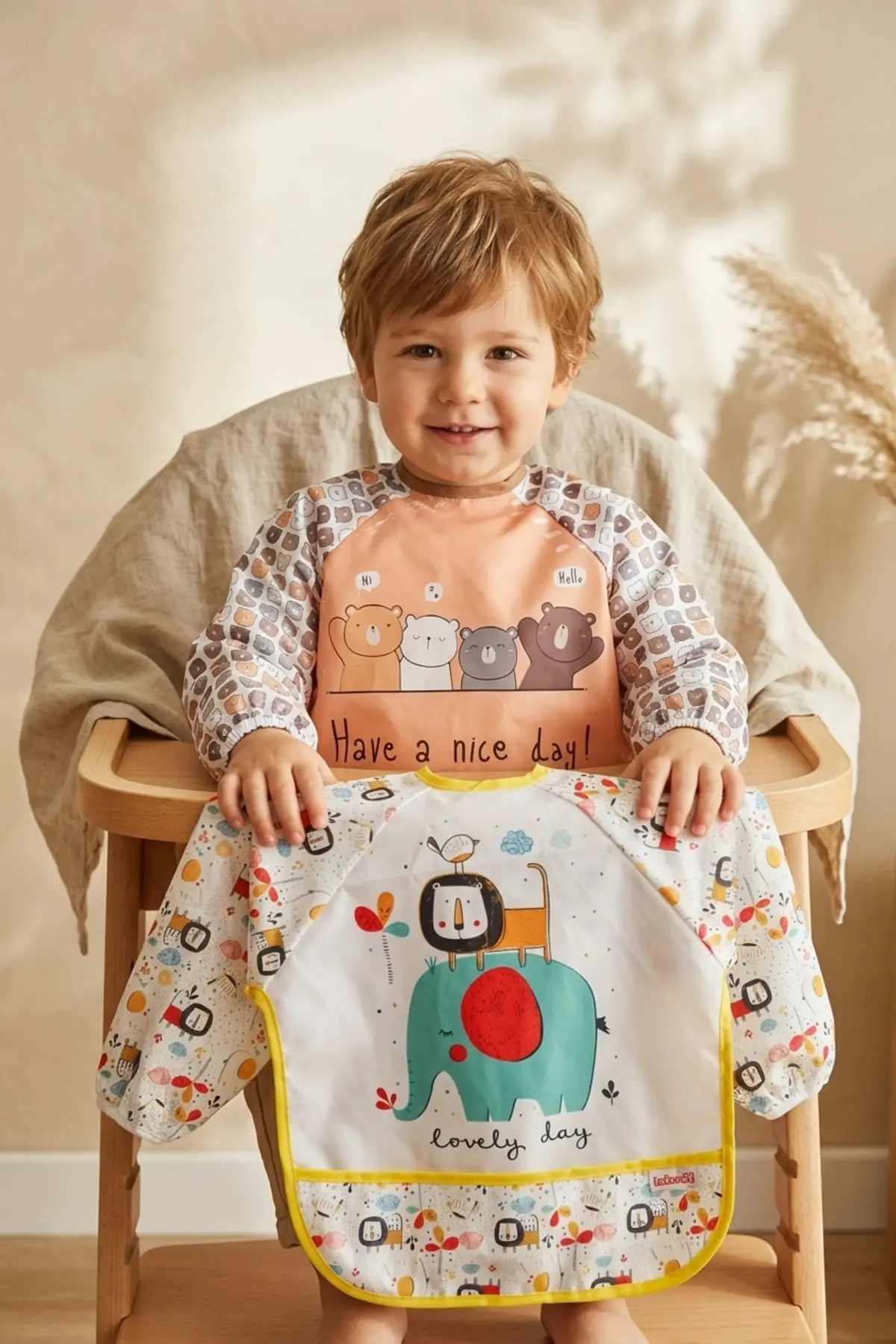 TinyJoy 2li Set Sıvı Geçirmez Uzun Kollu Mama Önlüğü - BLW Uyumlu Leke Tutmaz Bebek Beslenme ve Faaliyet Önlüğü