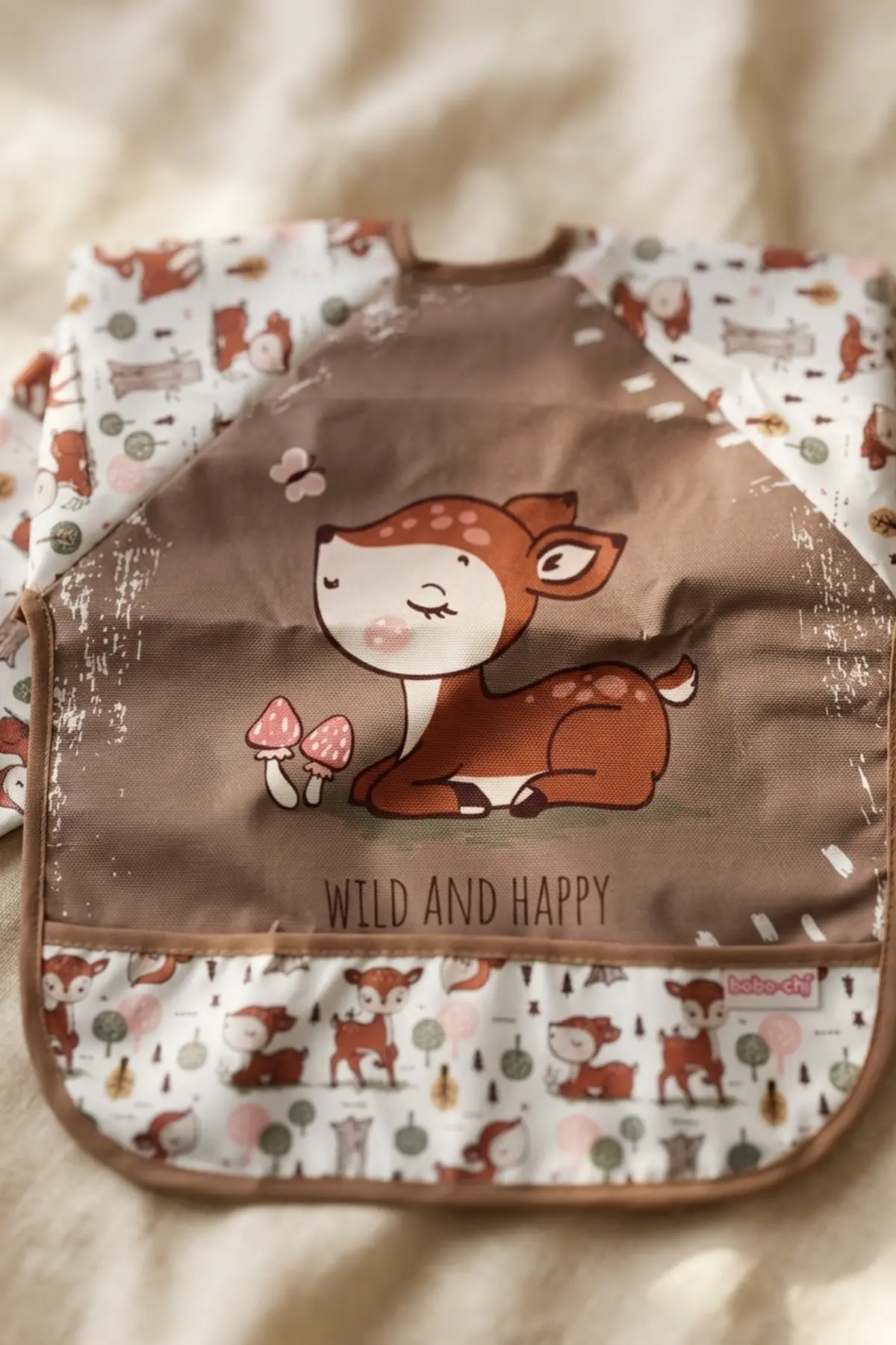 Bloom 2li Paket Sıvı Geçirmez Uzun Kollu Bebek Mama Önlüğü -6-24 Ay Pembe Kuğu ve Ceylan Desenli BLW Önlük Seti