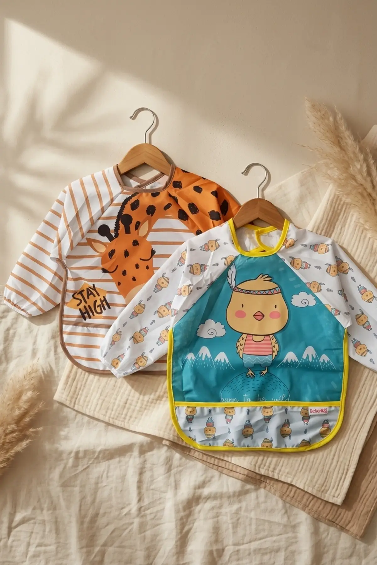 Lüks Sıvı Geçirmez Uzun Kollu Bebek BLW Önlüğü 6-24 Ay - 2li Set Hayvan Figürlü Mama Önlüğü - Leke Tutmaz ve Yıkanabilir Etkinlik Önlüğü
