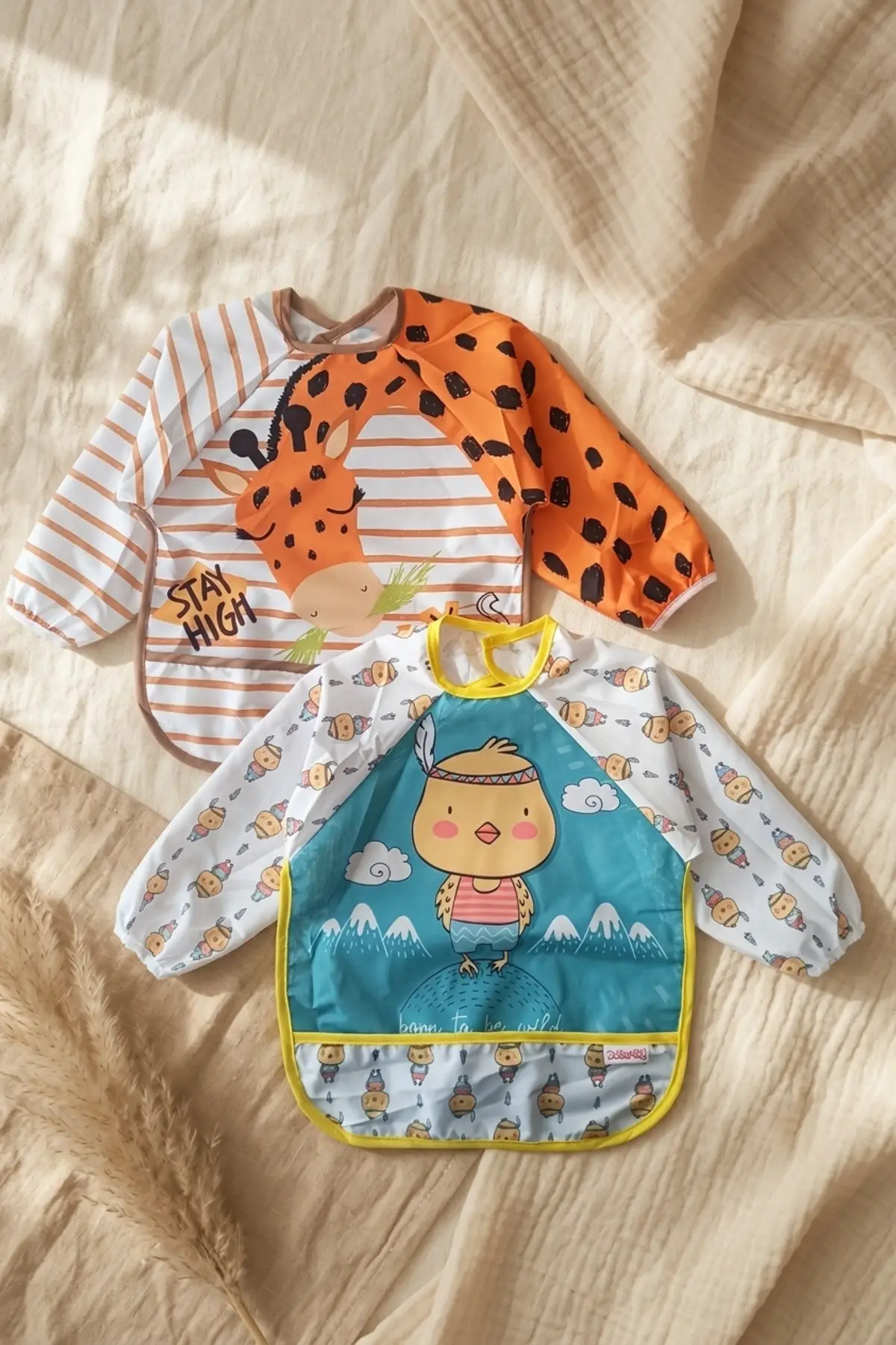 Lüks Sıvı Geçirmez Uzun Kollu Bebek BLW Önlüğü 6-24 Ay - 2li Set Hayvan Figürlü Mama Önlüğü - Leke Tutmaz ve Yıkanabilir Etkinlik Önlüğü