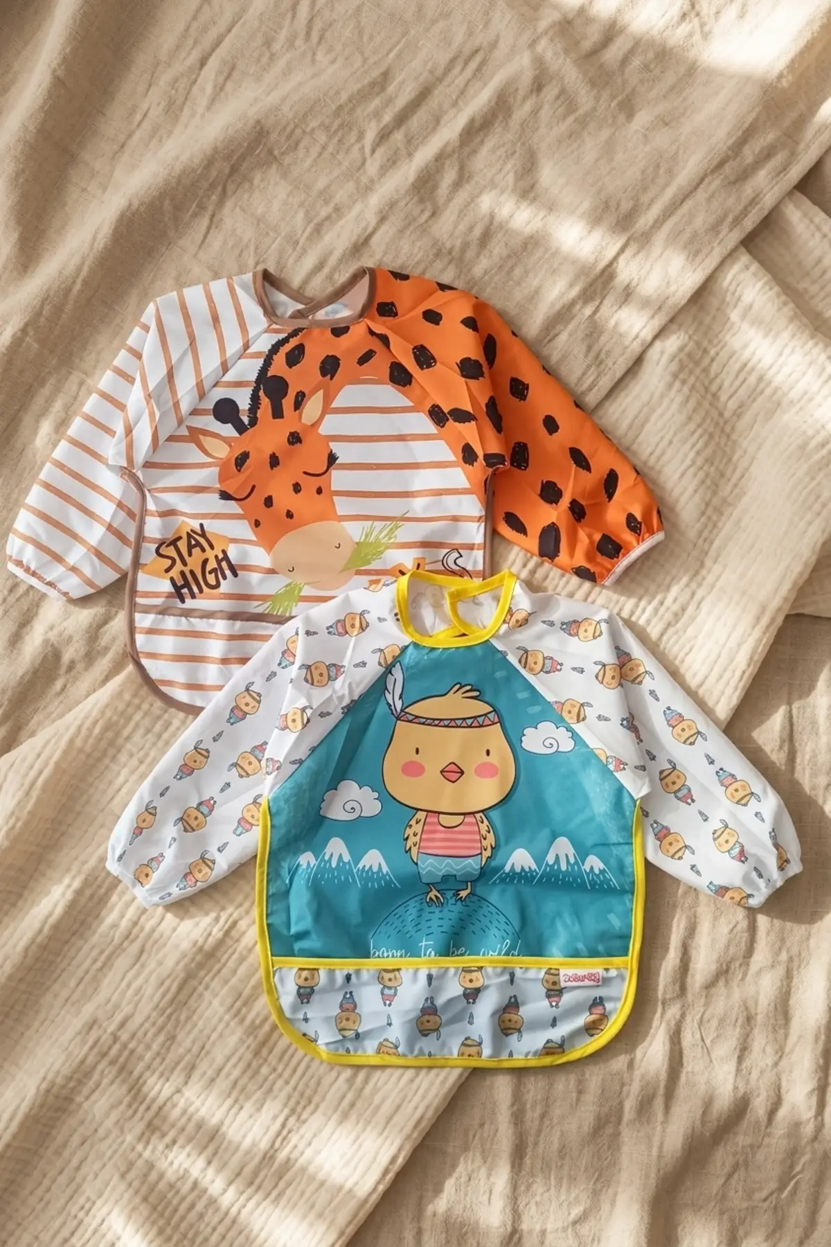 Lüks Sıvı Geçirmez Uzun Kollu Bebek BLW Önlüğü 6-24 Ay - 2li Set Hayvan Figürlü Mama Önlüğü - Leke Tutmaz ve Yıkanabilir Etkinlik Önlüğü