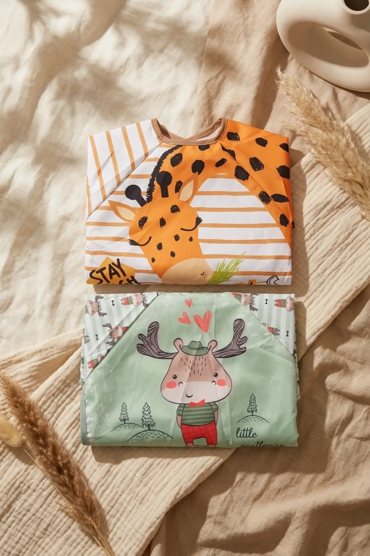 2li Paket Sıvı Geçirmez Uzun Kollu Çocuk Mama Önlüğü 6-24 Ay - BLW Uyumlu, Dökülme Önleyici Cepli, Leke Tutmaz Mama Önlüğü Seti