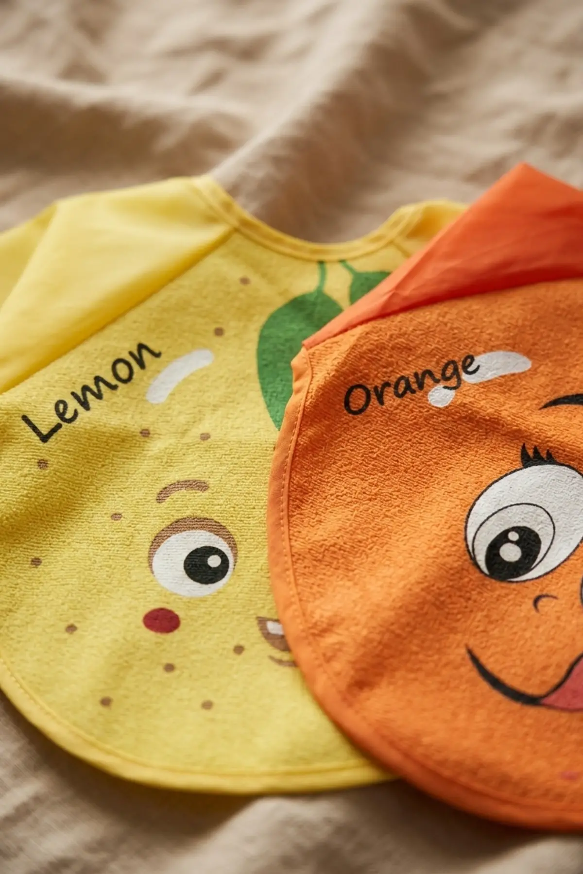 Sıvı Geçirmez Uzun Kollu Bebek Mama Önlüğü - 2li Set 6-24 Ay Limon ve Portakal Desenli BLW Uyumlu Yemek Önlüğü