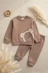 Ayıcık Nakışlı % 100 Pamuk 2li Erkek Bebek Takım