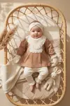 Kız Bebek Tarçın Dantel Yakalı Hastane Çıkışı ve Ekru Fitilli 5li Boho Set - %100 Yumuşak Pamuk