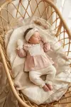 Kız Bebek Tarçın Dantel Yakalı Hastane Çıkışı ve Ekru Fitilli 5li Boho Set - %100 Yumuşak Pamuk
