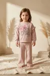 Kız Çocuk Kind Nature Baskılı Fırfır Detaylı Somon Eşofman Takımı - Pamuklu Rahat Kesim İki İplik Set