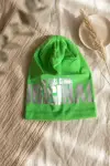 Nova Street Beyaz Pamuklu Bere - Yeşil Metalik Baskılı Hip-Hop Tarzı Unisex Modern Şapka 2-4 Yaş
