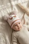 Mia Cool Cat Pembe Sim Detaylı Çift Peluş 0-6 Ay Ponponlu Bebek ve Çocuk Beresi - Yumuşak Pamuklu Mevsimlik Şapka