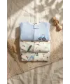 3lü Paket Pamuklu Fitilli Bebek Tulum Seti - Havuç ve Traktör Desenli Fermuarlı Tulum Seti