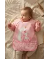 Swan Dream Toz Pembe Sıvı Geçirmez Kollu Bebek Mama Önlüğü - BLW Uyumlu Leke Tutmaz Ek Gıda Önlüğü 6-24 Ay